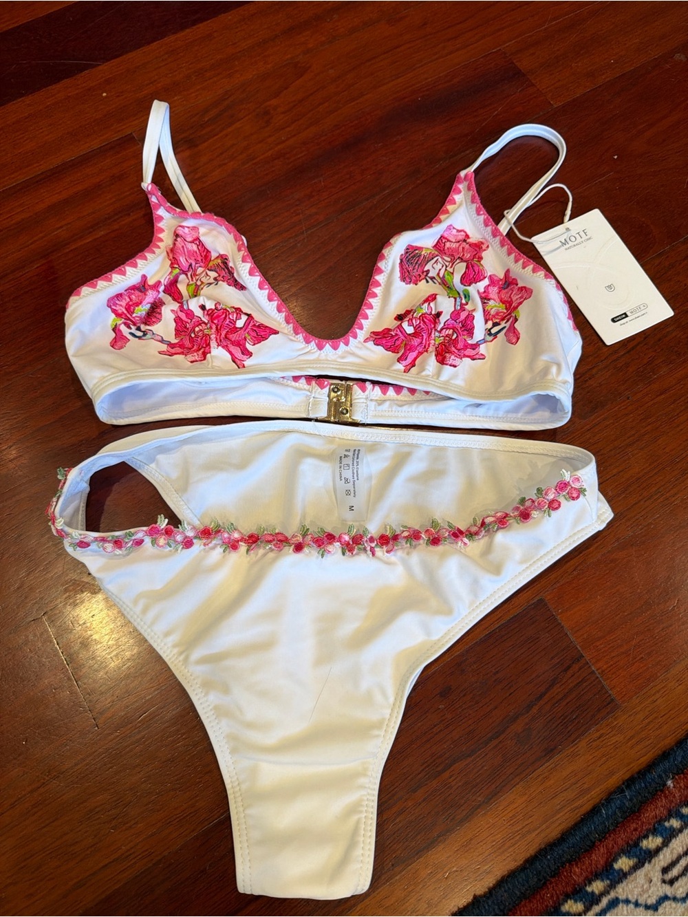 MOTF Floral Embroidered White & Pink Bikini Set Cottagecore swimwear